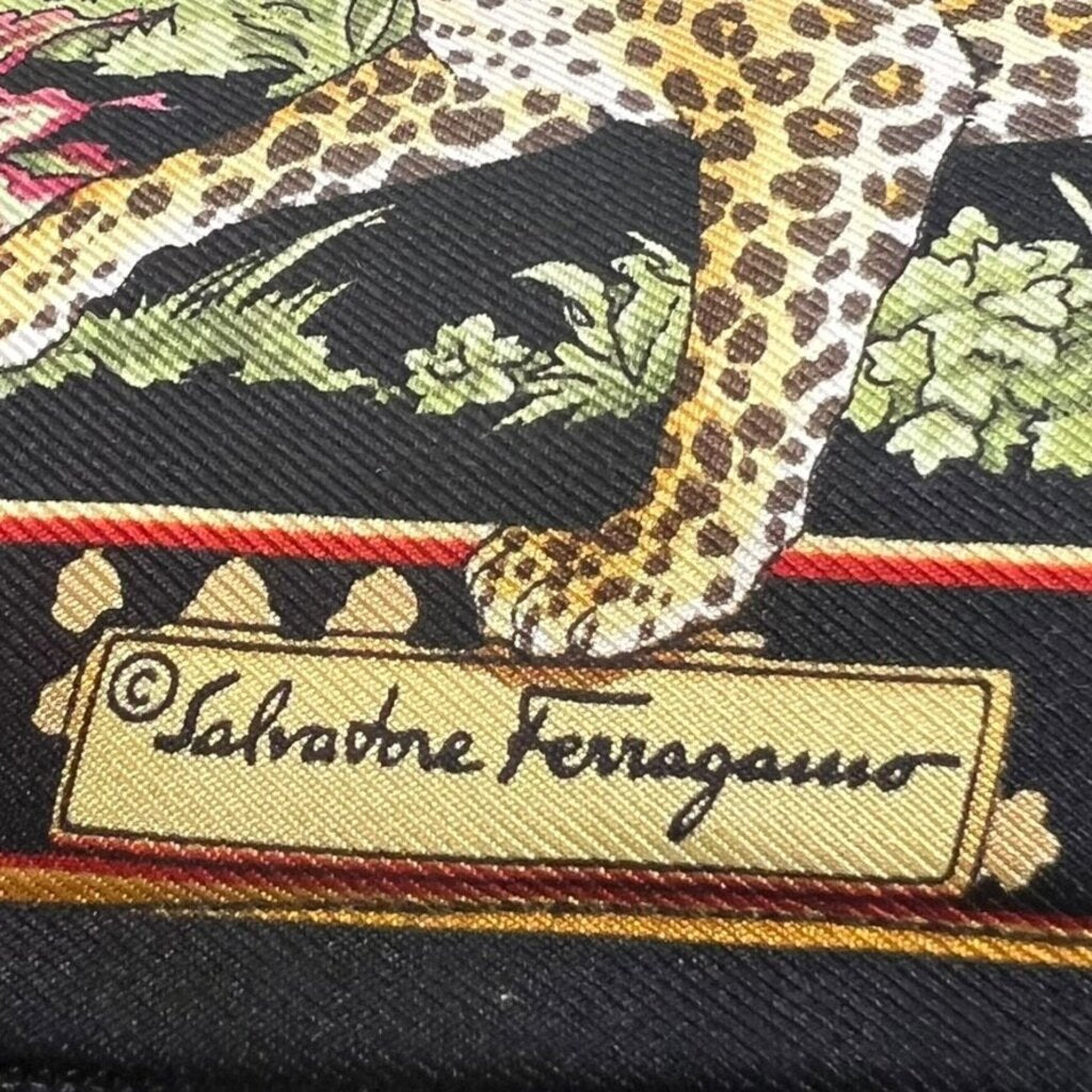 Rare Vintage Salvatore Ferragamo Safari Silk Scarf Pillow w/ Black Background 16"x16"