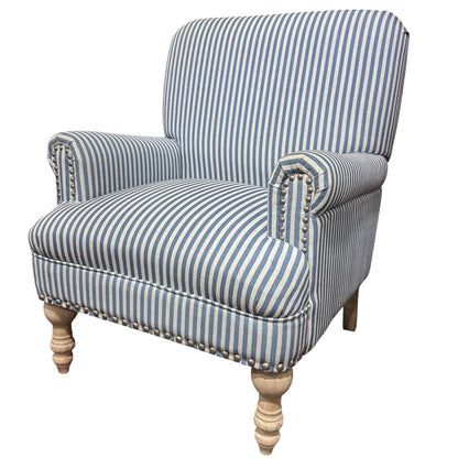 Pair of Blue-and-White Stripe Accent Chairs w/ Whitewash Wooden Legs 29Lx30Wx36H