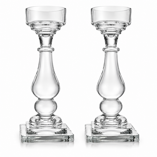 Pair of Clear Crystal Candlesticks 5Lx5Wx14H