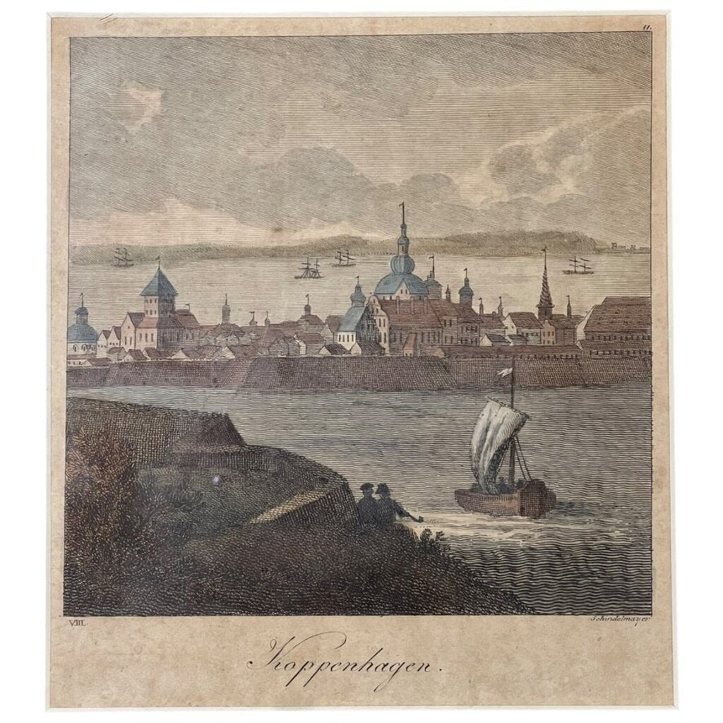 Franz Joseph Schindelmayer Engraving of Copenhagen 12.5Lx11.5Wx.5H