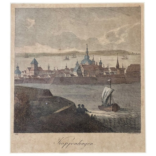 Franz Joseph Schindelmayer Engraving of Copenhagen 12.5Lx11.5Wx.5H
