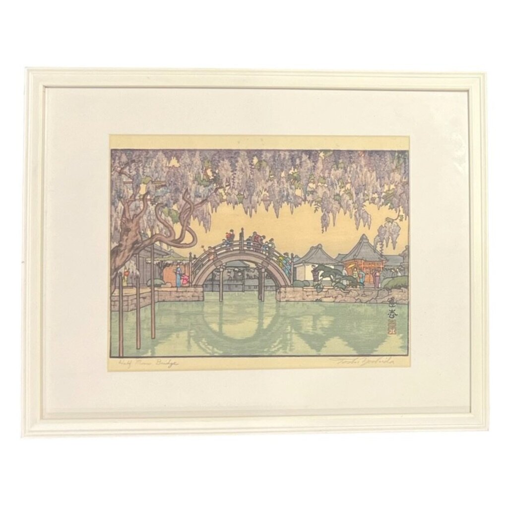 Toshi Yoshida Wisteria Moon Bridge Framed Woodprint 15Lx12Wx.5H
