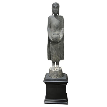 Carved Buddha Figure on Black Pedestal Stand 12Lx10Wx45H