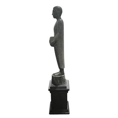 Carved Buddha Figure on Black Pedestal Stand 12Lx10Wx45H