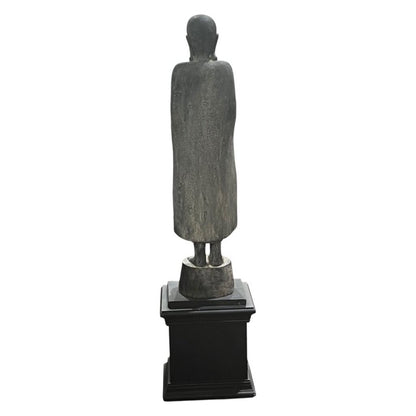 Carved Buddha Figure on Black Pedestal Stand 12Lx10Wx45H