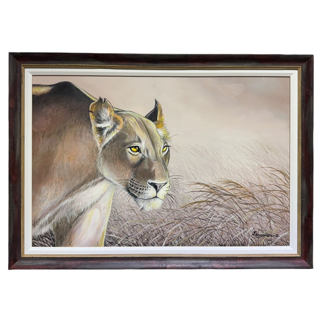 Joe Suroviec Mountain Lion Original Oil on Canvas, Framed, 41Lx29H