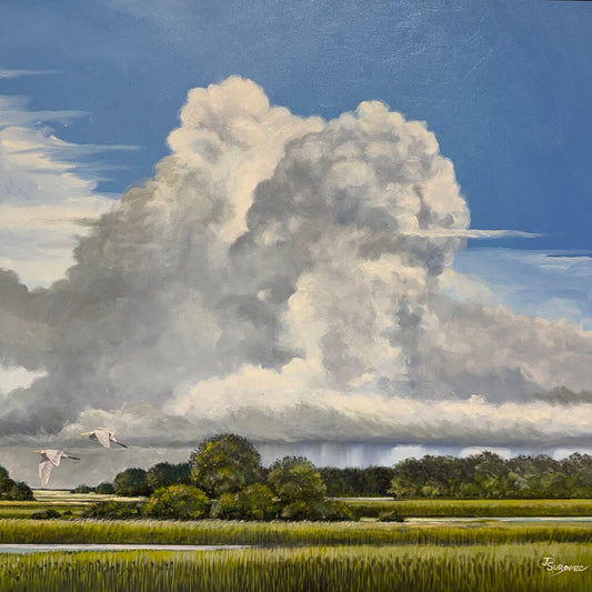 Joe Suroviec Coastal Marsh Landscape Original Oil on Canvas, Framed, 54Lx42H
