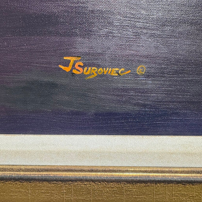 Joe Suroviec Woman Walking the Beach at Sunset Original Oil on Canvas, Framed, 41Lx29H