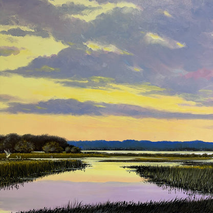Joe Suroviec Coastal Marsh Landscape Original Oil on Canvas, Framed, 54Lx42H