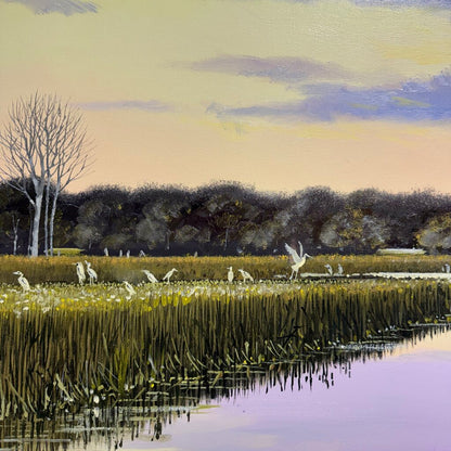 Joe Suroviec Coastal Marsh Landscape Original Oil on Canvas, Framed, 54Lx42H
