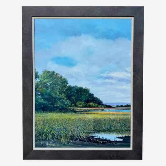 Joe Suroviec Coastal Marsh Landscape Original Oil on Canvas, Framed, 37Lx47H
