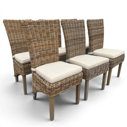Set of 6 Coastal Handwoven Wicker Dining Chairs w/ Cushions 19Lx20Wx40H