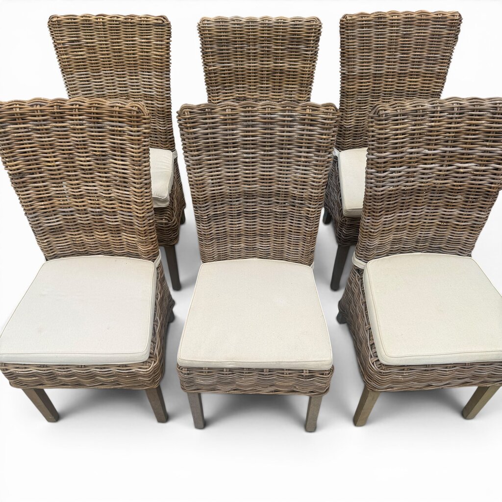 Set of 6 Coastal Handwoven Wicker Dining Chairs w/ Cushions 19Lx20Wx40H