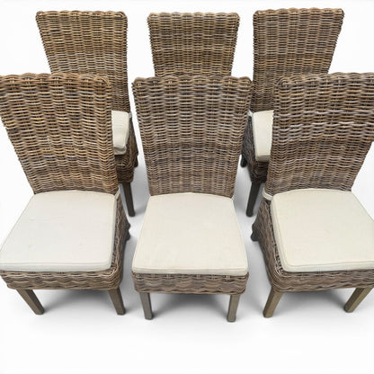 Set of 6 Coastal Handwoven Wicker Dining Chairs w/ Cushions 19Lx20Wx40H