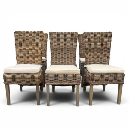 Set of 6 Coastal Handwoven Wicker Dining Chairs w/ Cushions 19Lx20Wx40H