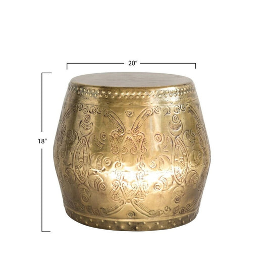 Pair of Gold Debossed Metal Drum Side Tables OR Planters 20Lx20Wx18H