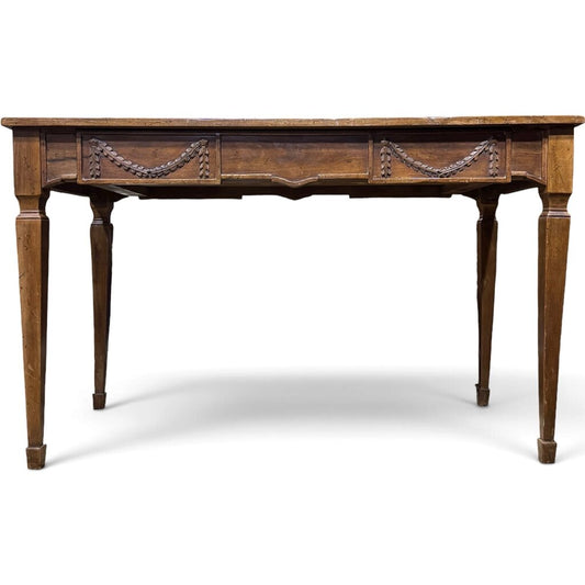 Italian Louis XVI Style Walnut One-Drawer Writing Desk 47.5Lx24Wx29H