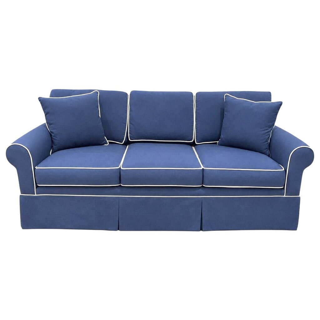 Coastal Blue Sofa w/ White Piping 80Lx36Wx36H