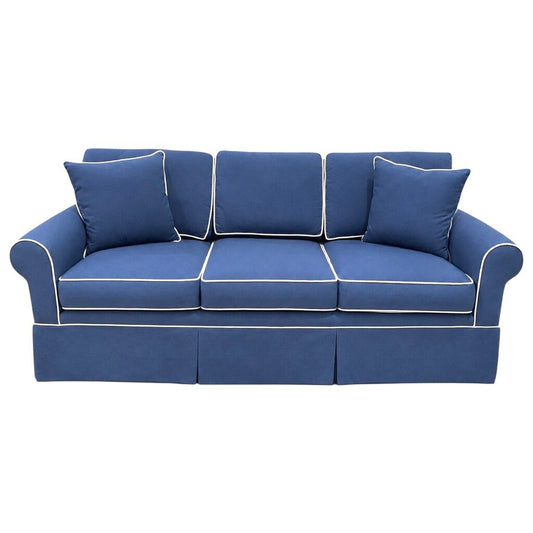 Coastal Blue Sofa w/ White Piping 80Lx36Wx36H