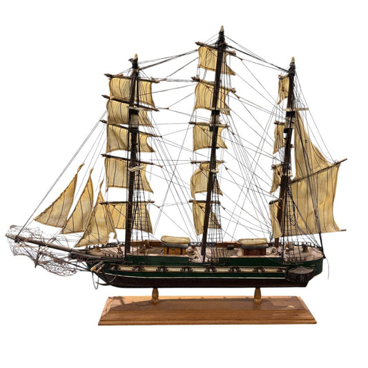 Vintage 1950s Spanish Handcrafted Three-Masted Sailing Ship 29Lx6Wx24H