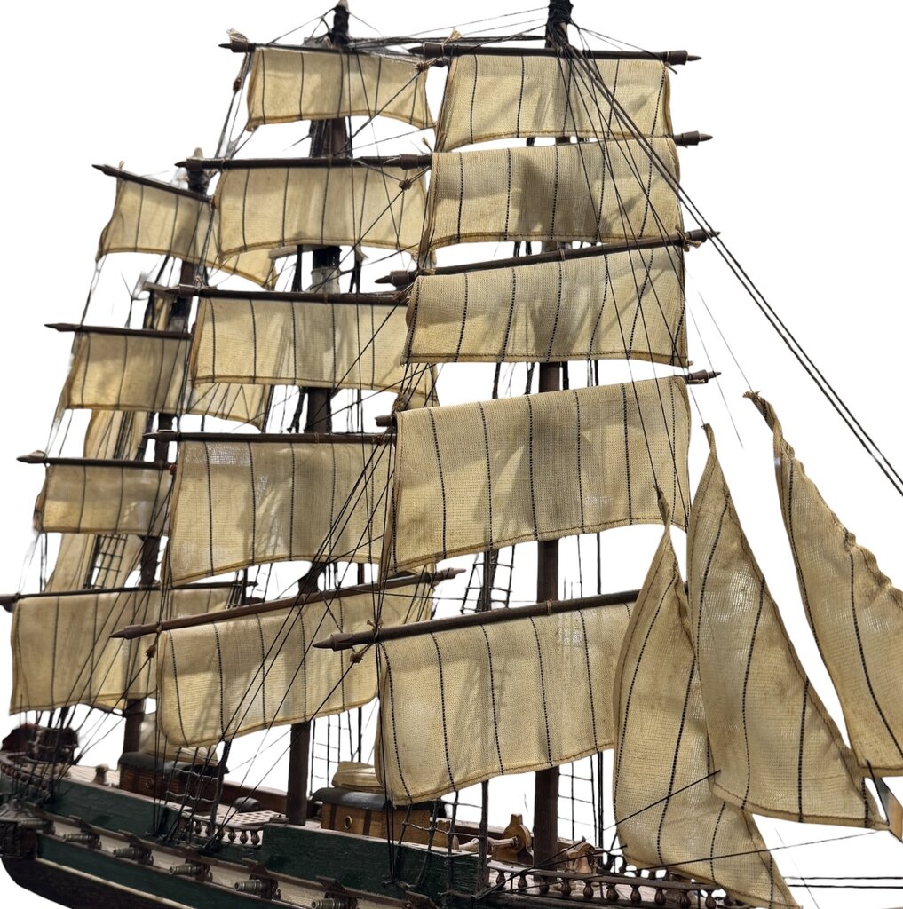 Vintage 1950s Spanish Handcrafted Three-Masted Sailing Ship 29Lx6Wx24H