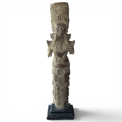 Large Southeast Asian Carved Wood Buddha Style Temple Figure 16Lx8Wx55H