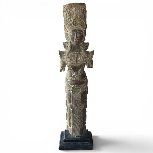 Large Southeast Asian Carved Wood Buddha Style Temple Figure 16Lx8Wx55H