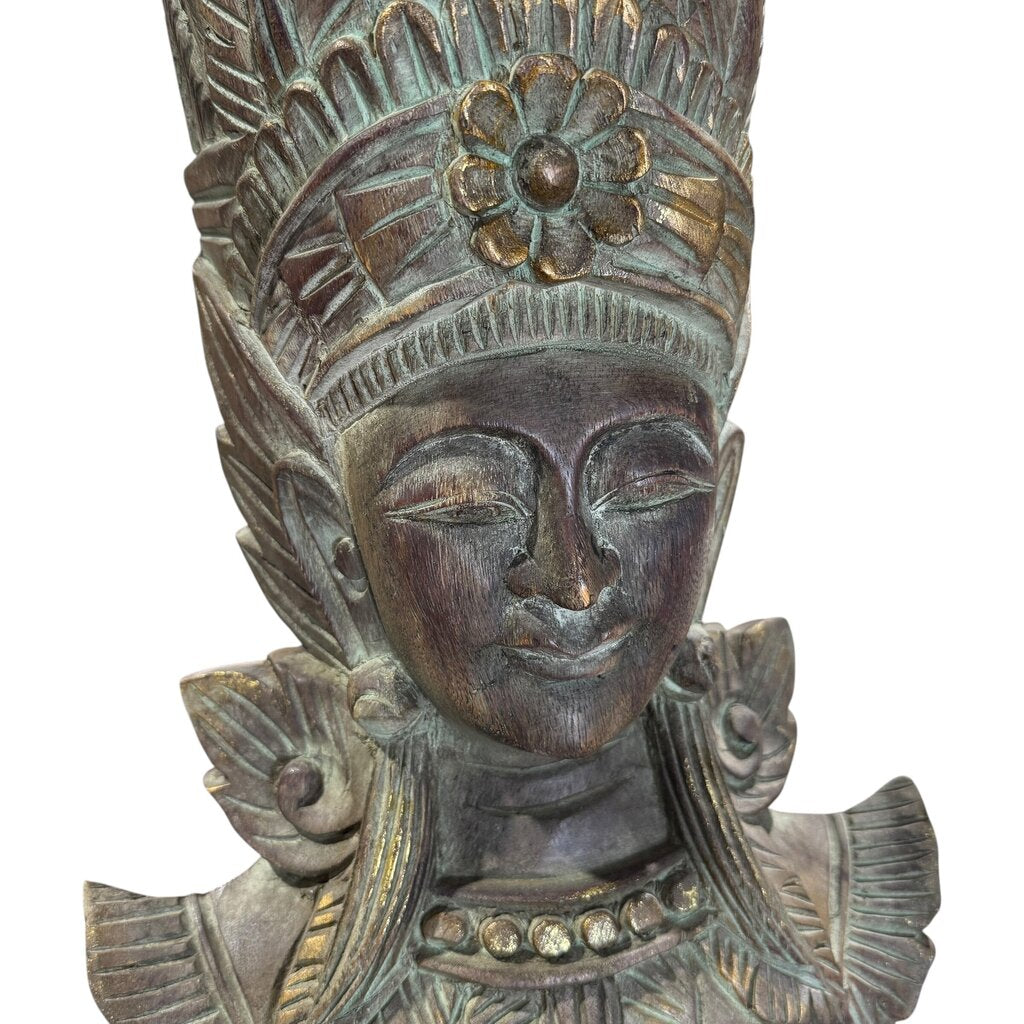 Large Southeast Asian Carved Wood Buddha Style Temple Figure 16Lx8Wx55H