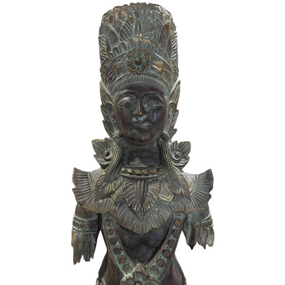 Large Southeast Asian Carved Wood Buddha Style Temple Figure 16Lx8Wx55H