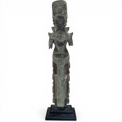 Large Southeast Asian Carved Wood Buddha Style Temple Figure 16Lx8Wx55H