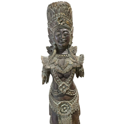 Large Southeast Asian Carved Wood Buddha Style Temple Figure 16Lx8Wx55H