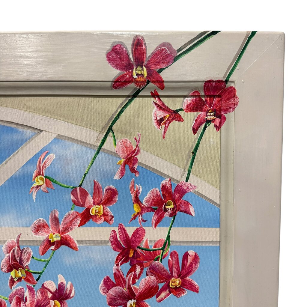 Lynn Fecteau Florida Original Painting "Parrot & Orchids" Acrylic on Canvas 42Lx30H