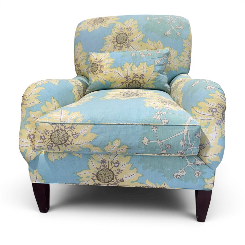 Upholstered Feather-Filled Accent Chair w/ Lumbar Pillow Made in USA 36Lx38Wx36H