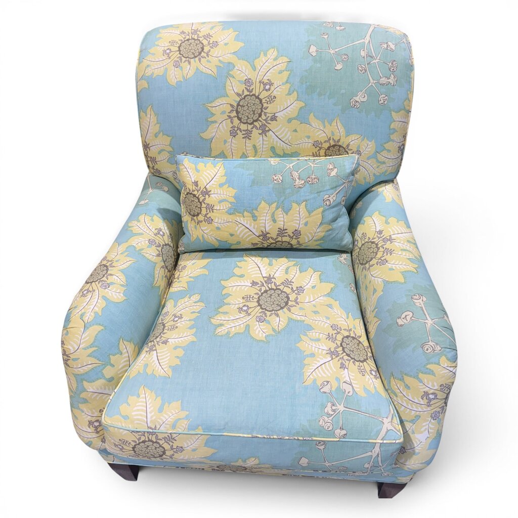 Upholstered Feather-Filled Accent Chair w/ Lumbar Pillow Made in USA 36Lx38Wx36H