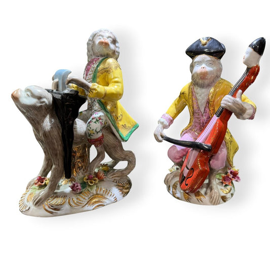 Pair of Porcelain Monkey Musician Figurines 12Lx10Wx11H