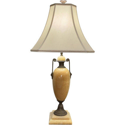 Pair Mid Century Italian Regency Onyx Brass Lionhead Lamps 14Lx14Wx31H