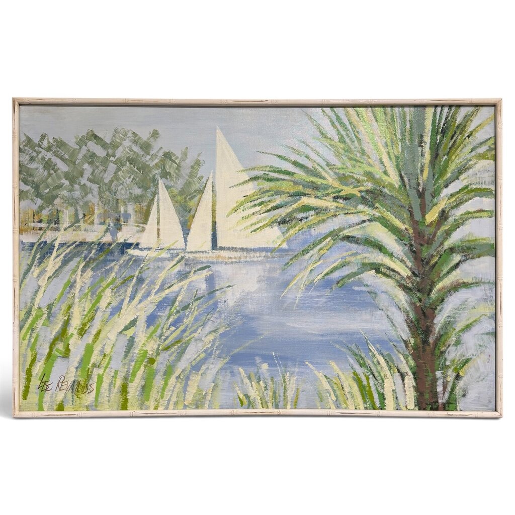 MCM Lee Reynolds Vanguard Studios Coastal Sailboat Painting 49Lx32H