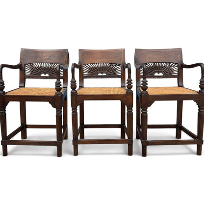 Set of 3 Regency Mahogany Sunburst Cane Counter Stools 21Lx21Wx40H