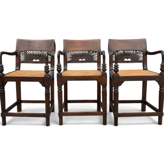 Set of 3 Regency Mahogany Sunburst Cane Counter Stools 21Lx21Wx40H
