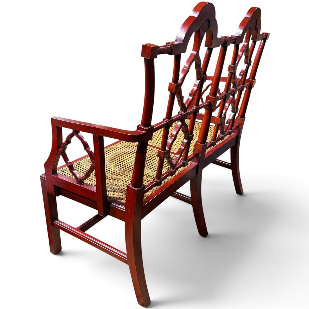 Vintage Chinese Chippendale Red Lacquer Cane Settee 50Lx21Wx45H