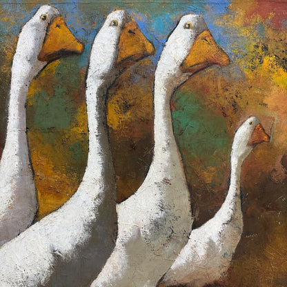 Fausto de Lima (1923-1994) Original Oil on Canvas Five Geese 46Lx36H