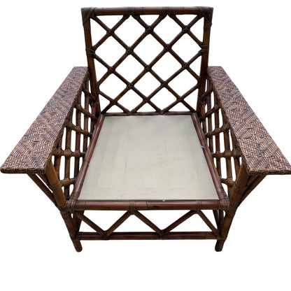 Pair Vintage Maine Cottage Rattan Lounge Chairs w/ Green Cushions 34Lx30Wx34H