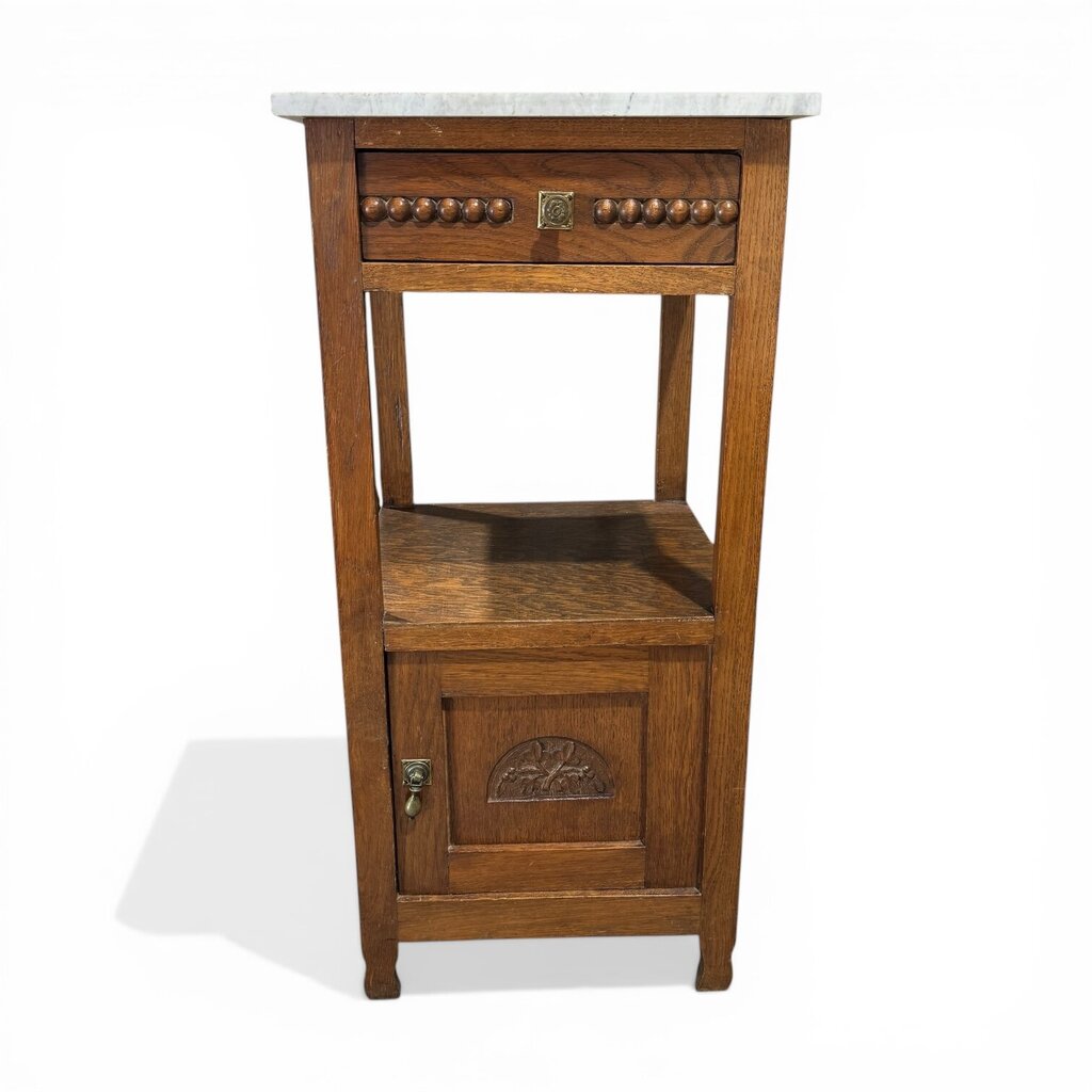 Antique French Oak Marble-Top Bedside Cabinet Circa 1890 16Lx16Wx33H
