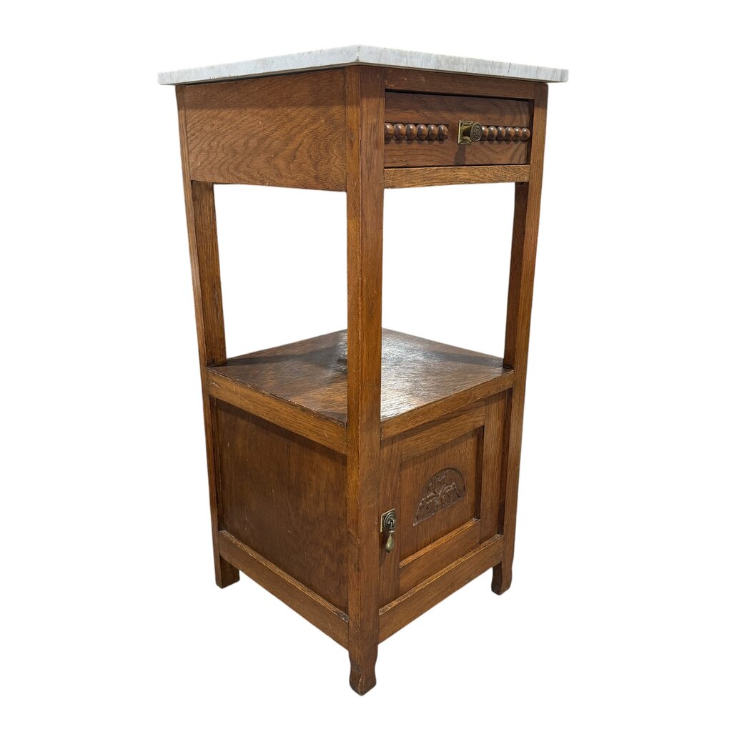 Antique French Oak Marble-Top Bedside Cabinet Circa 1890 16Lx16Wx33H