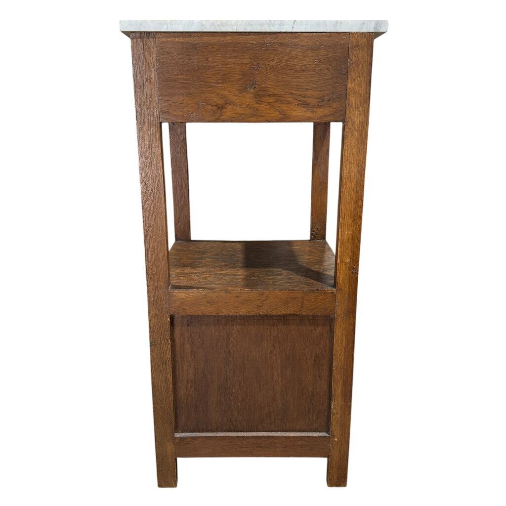 Antique French Oak Marble-Top Bedside Cabinet Circa 1890 16Lx16Wx33H