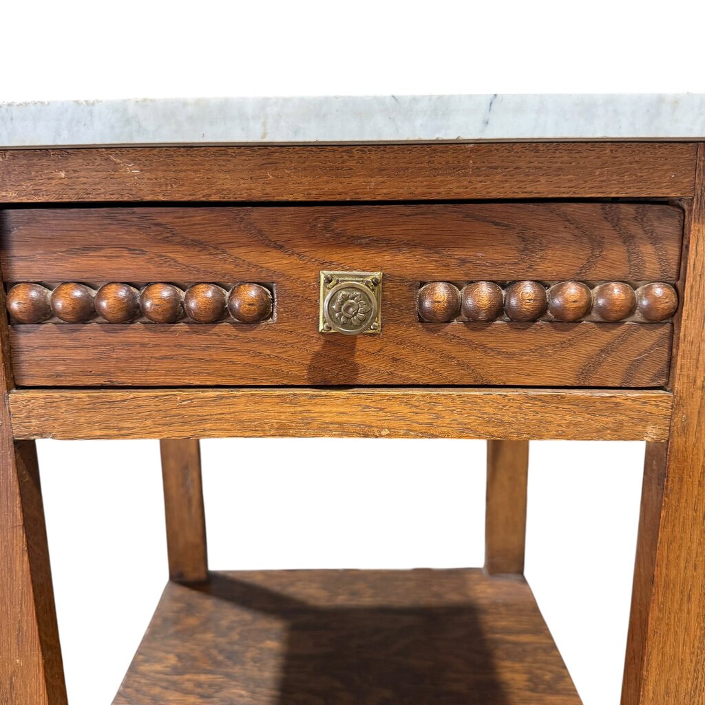 Antique French Oak Marble-Top Bedside Cabinet Circa 1890 16Lx16Wx33H