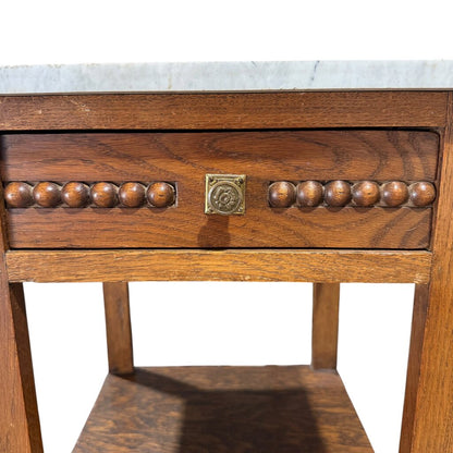 Antique French Oak Marble-Top Bedside Cabinet Circa 1890 16Lx16Wx33H