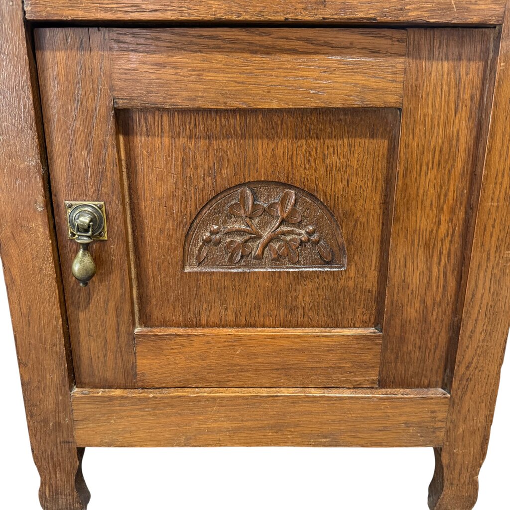 Antique French Oak Marble-Top Bedside Cabinet Circa 1890 16Lx16Wx33H