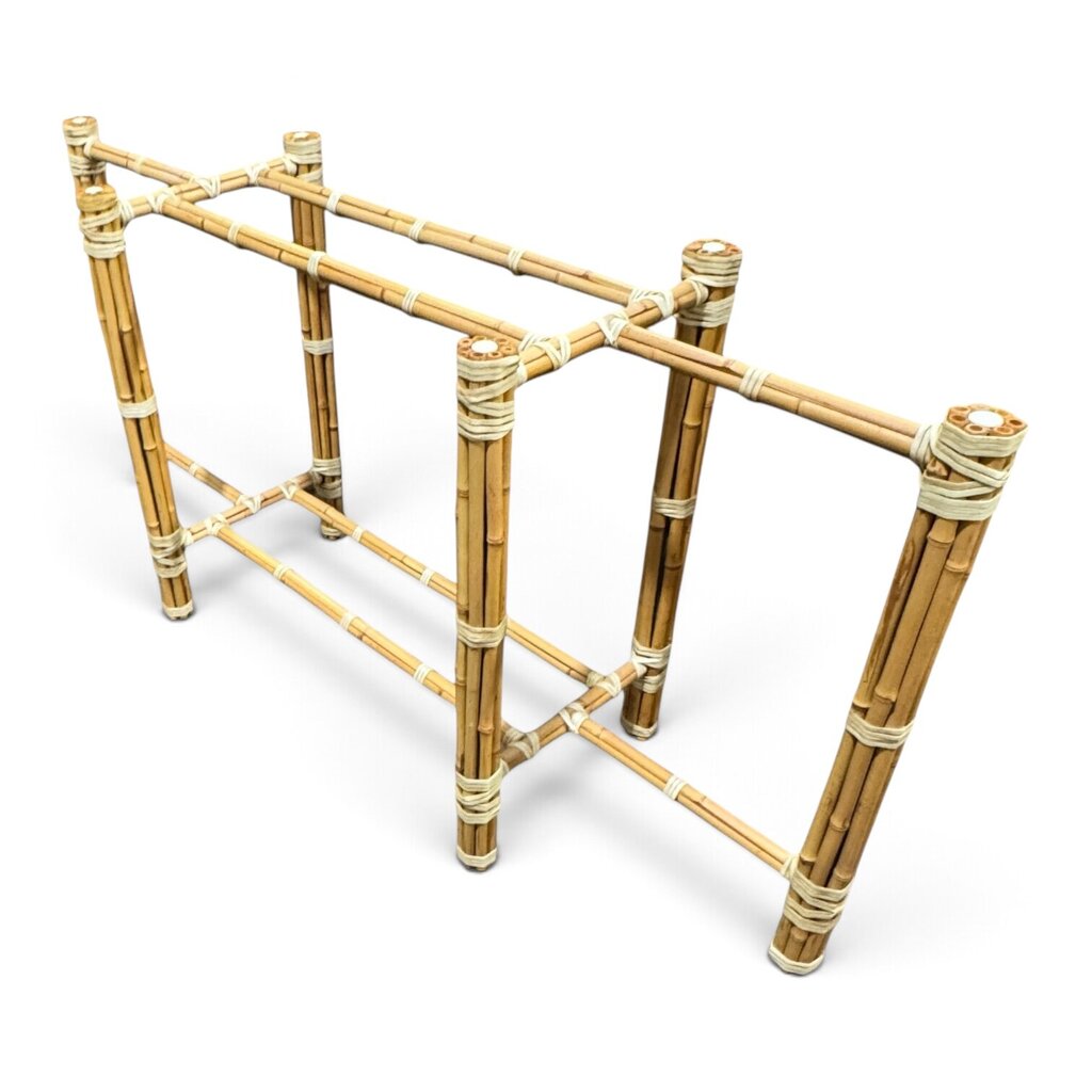 McGuire Originals John McGuire Bamboo & Rawhide Six-Leg Console Table w/ Beveled Glass Top 72Lx18Wx29H
