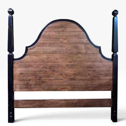 Vintage King Camelback Solid Wood Headboard w/ Black Lacquer Posts 76Lx5Wx84H